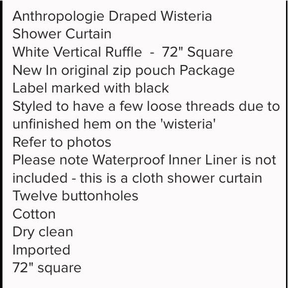 Anthropologie Accents New Anthropologie Draped Wisteria Shower Curtain Poshmark